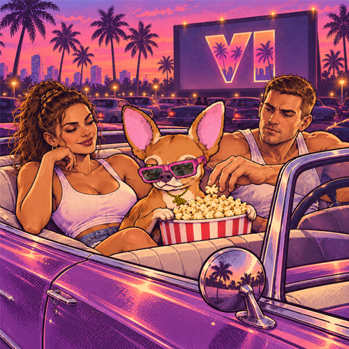 Chico sharing popcorn with Lucia and Jason at a drive-in movie